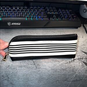 NWOT Kate Spade Black and White Striped Pencil or Makeup Brush Pouch